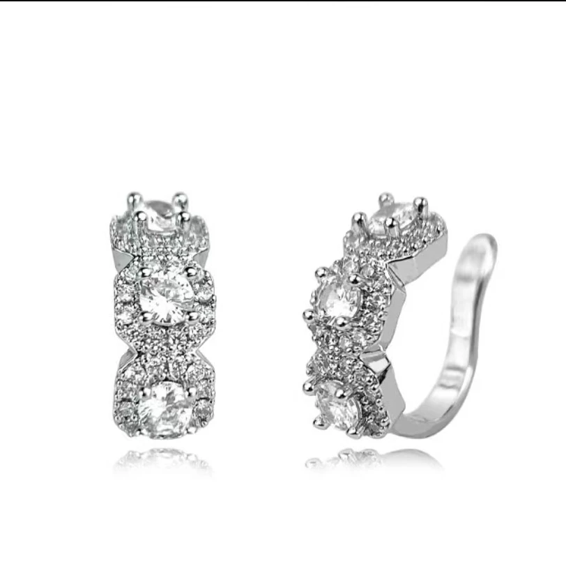 铜合金合成锆石耳饰 无耳洞耳夹耳骨夹方糖耳环个性耳钉男女轻奢