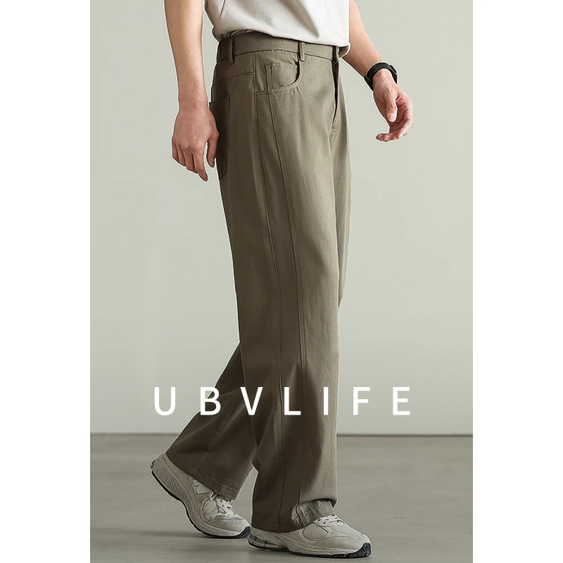 日系天丝棉松紧腰垂感休闲裤男士2025春夏新款通勤阔腿裤直筒长裤