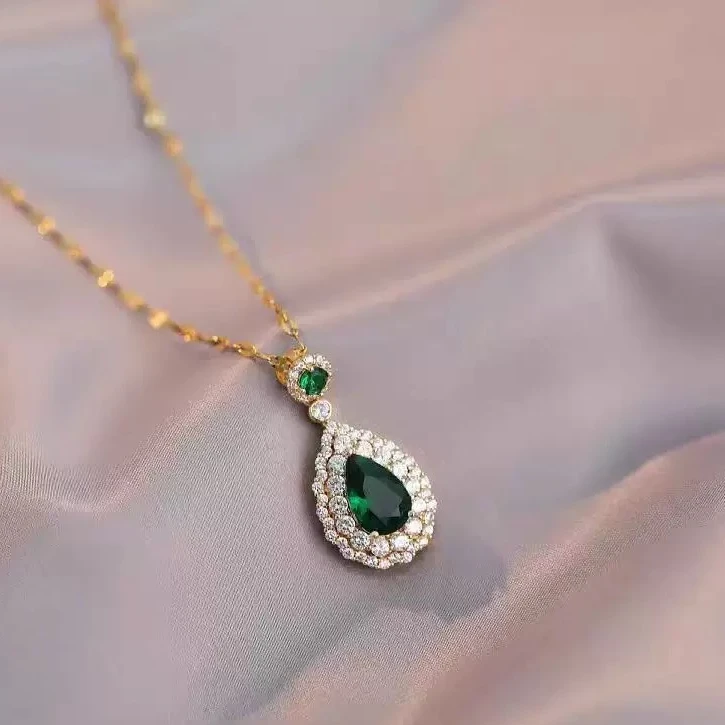 【专属定制】时尚百搭轻奢复古绿色水滴项链