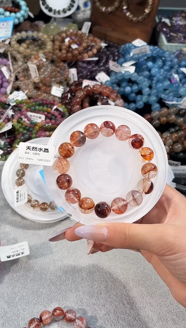 水晶手串未镶嵌红胶花13m+