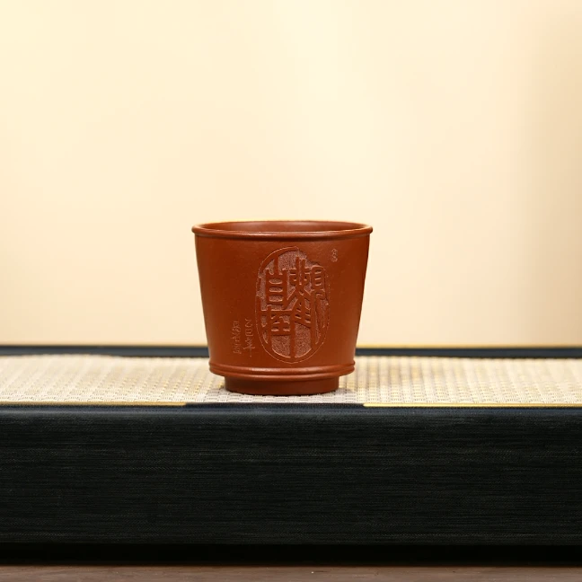 赵掌柜紫砂 朱泥浮力杯 刻绘