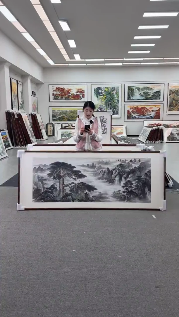 国画手绘 219*88 迎客松