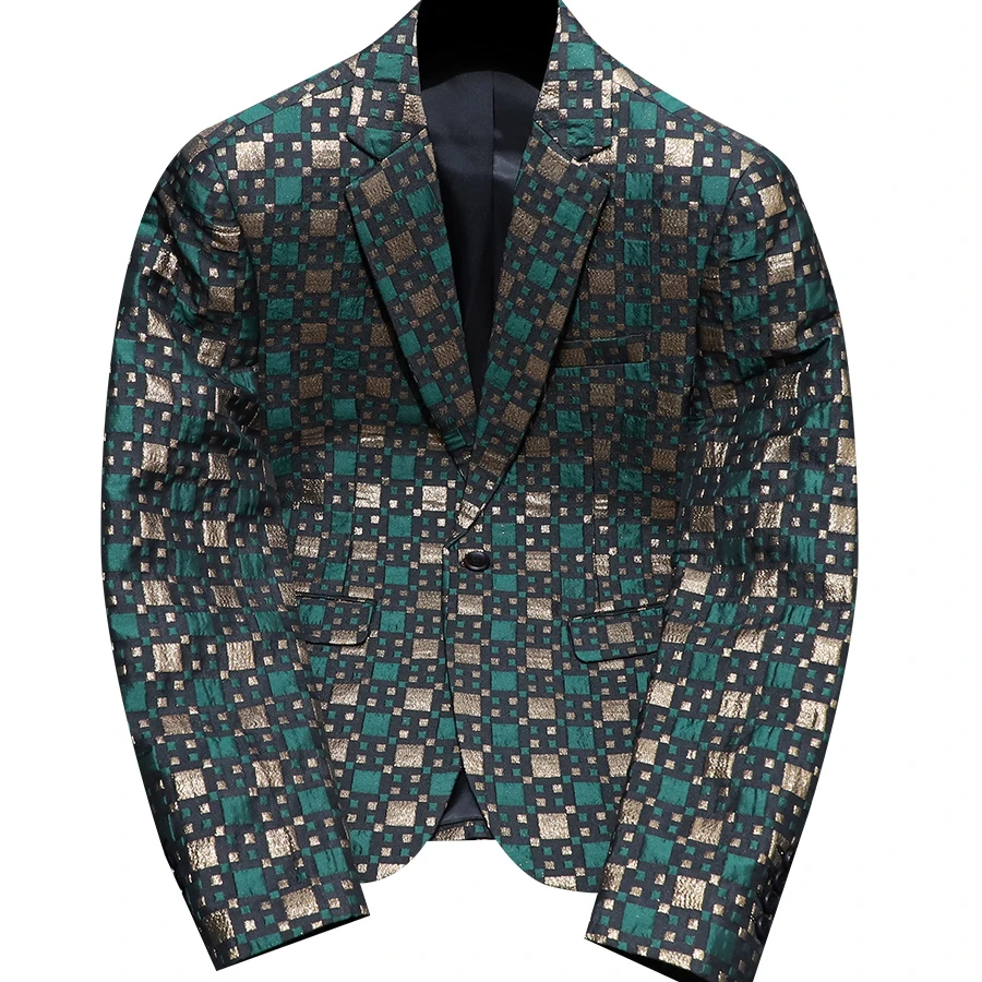 普卡夕赫西服外套春秋季时尚休闲男士潮流格子高级感休闲西服上衣