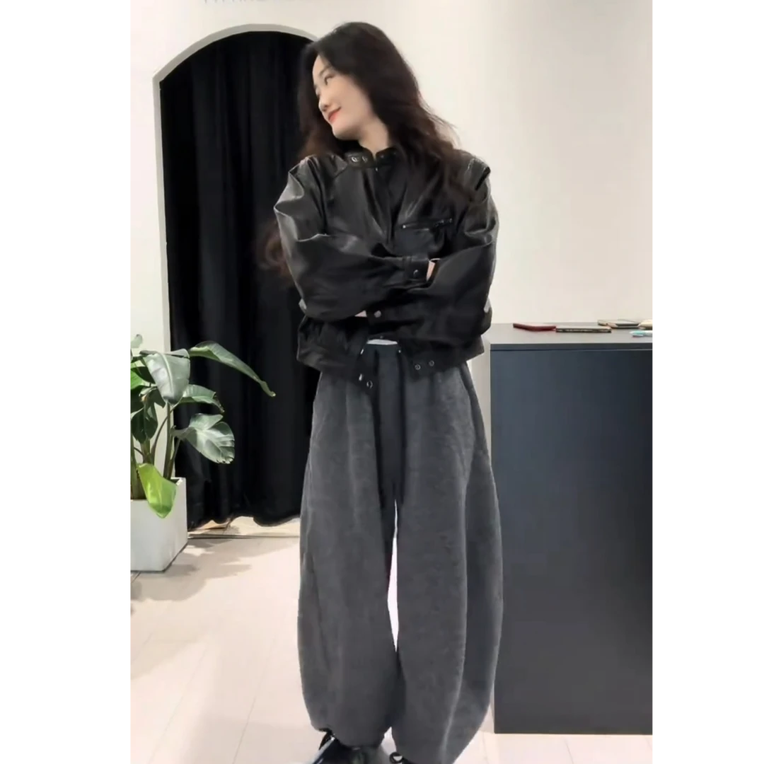 2025秋季新款时尚复古港风宽松休闲慵懒风外套裤子两件套