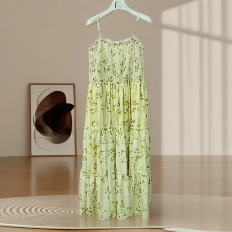 0436绿色雪纺碎花裙