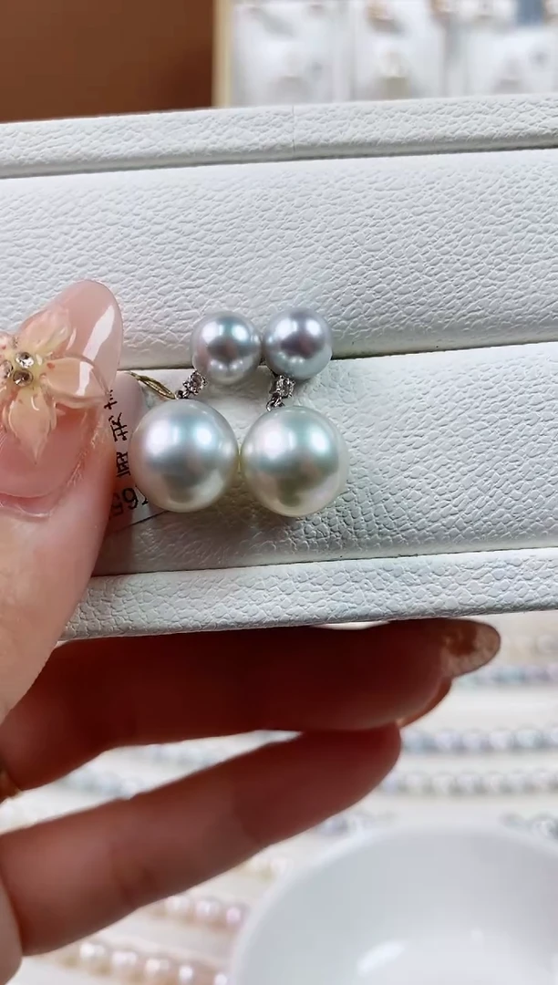 18K金镶嵌海水珍珠耳饰7-11海水珍珠耳饰
