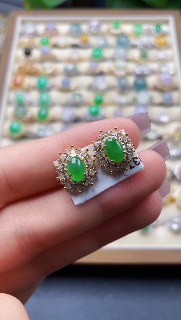 银S925镶嵌翡翠耳饰77