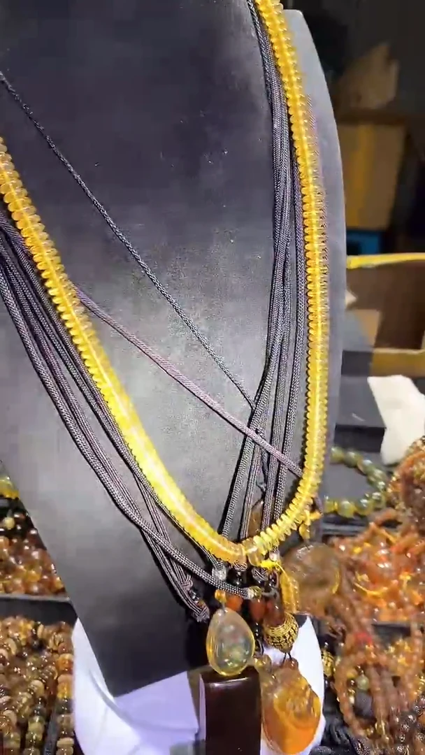琥珀未镶嵌耳饰天然缅甸琥珀链子