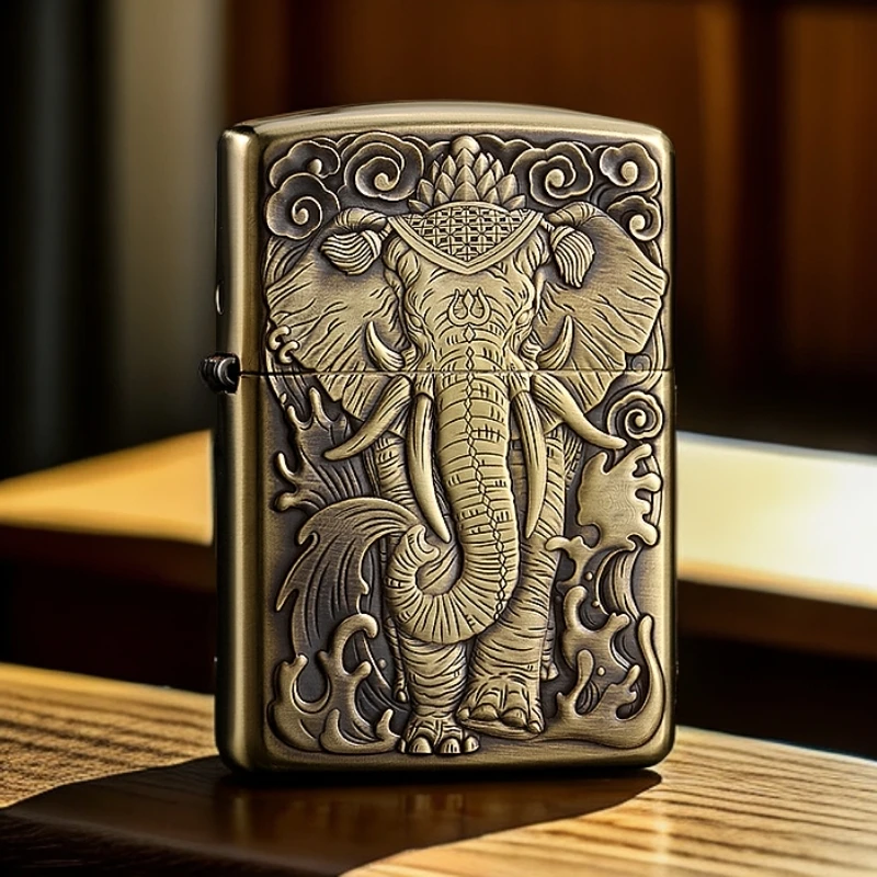 ZIPPO/之宝鬼王六牙神象 纯铜盔甲正品打火机男士复古双面金色