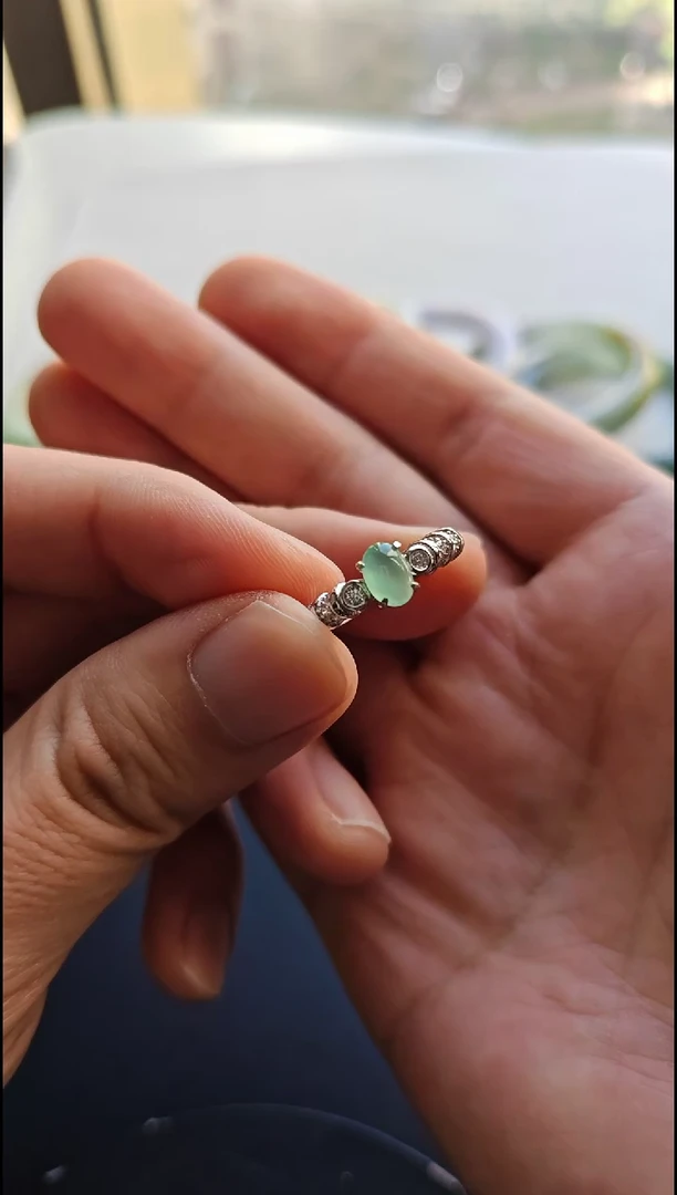 银S925镶嵌戒指翡翠翡翠戒指S925银镶嵌
