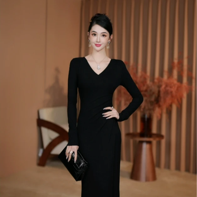 东东定制【纸片人】 气质轻奢显瘦优雅百搭收腰连衣裙