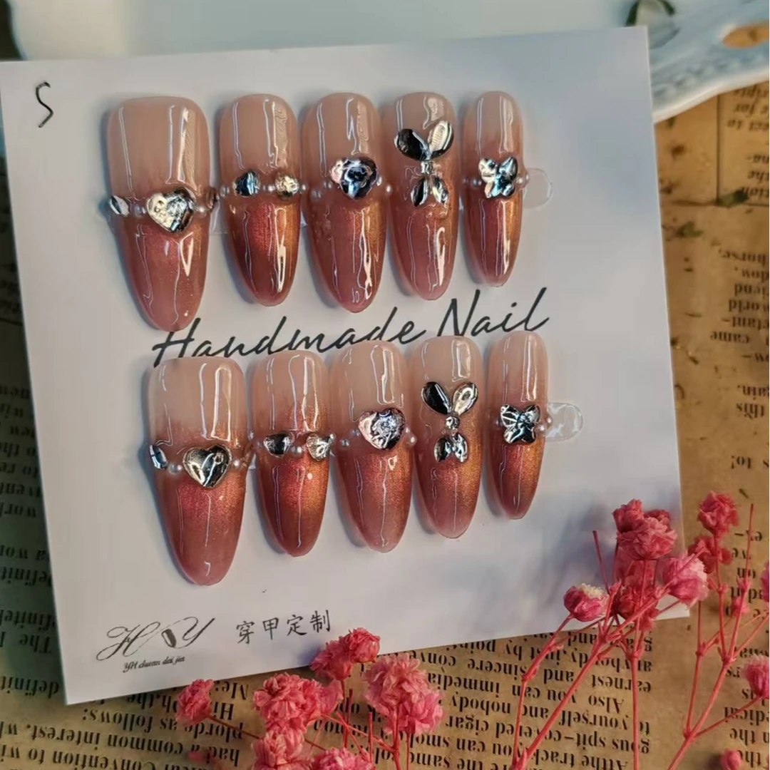 【全疆包邮027】高级纯欲纯手工穿戴甲ins风穿戴式可爱中长款冰透