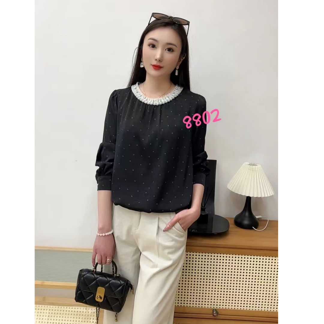 YCB8802（聚水谭）长袖通勤静奢风圆点法式宽松时尚显瘦女士长袖