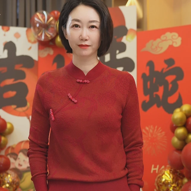 【精纺羊毛】女士旗袍领盘扣针织衫NS