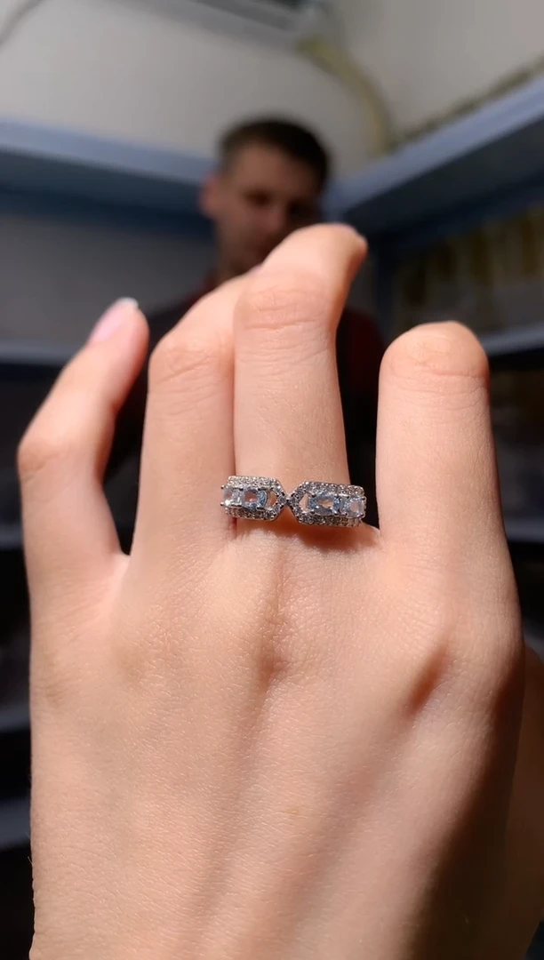 海蓝宝石戒指银S925镶嵌戒指