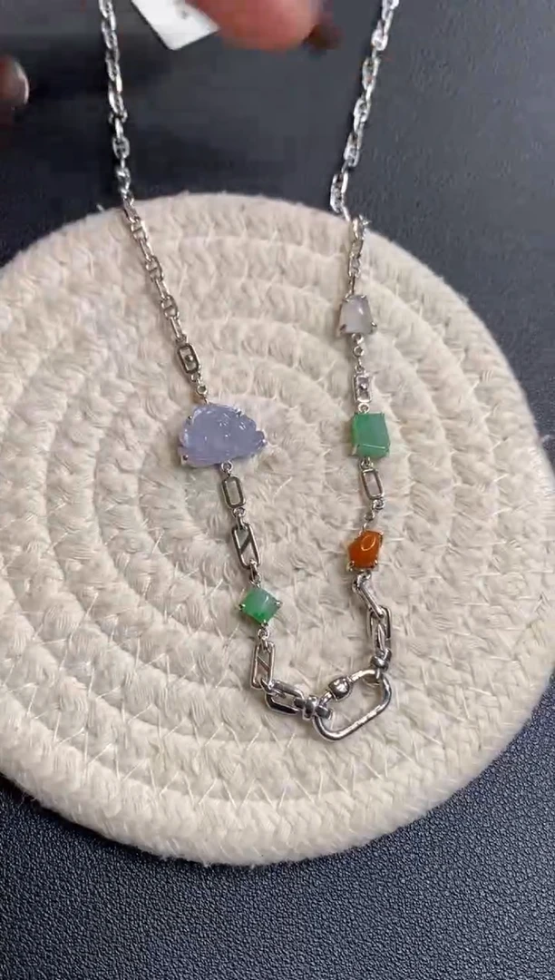 颈饰银S925镶嵌翡翠净货16923