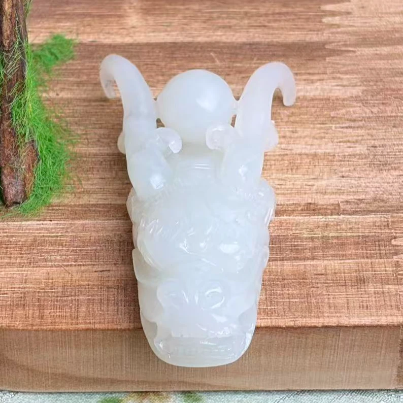 和田玉白玉龙头挂件S029