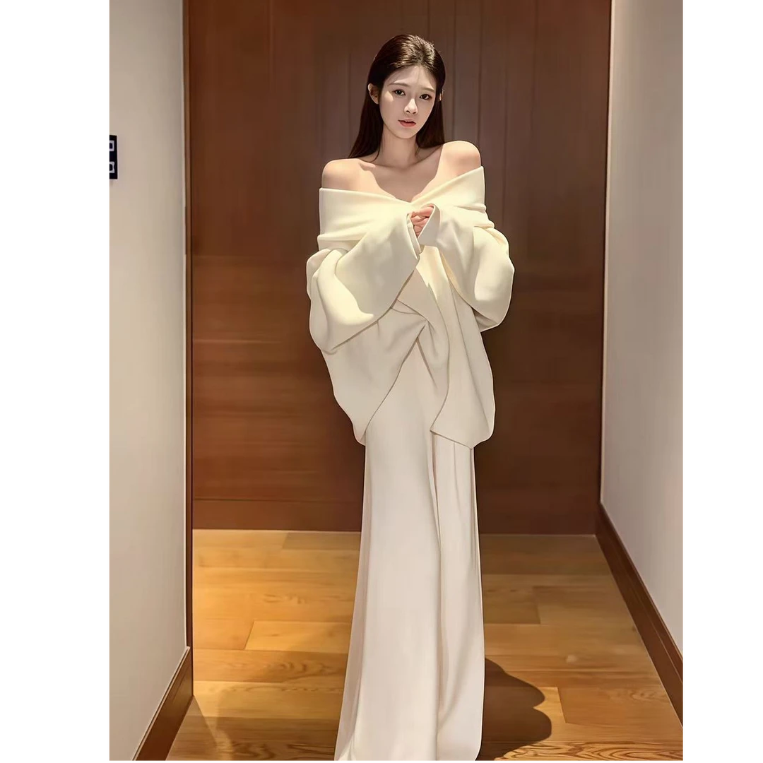 铭栩慵懒风软糯套装女一字肩洋气上衣巨好看的两级那天早秋新款