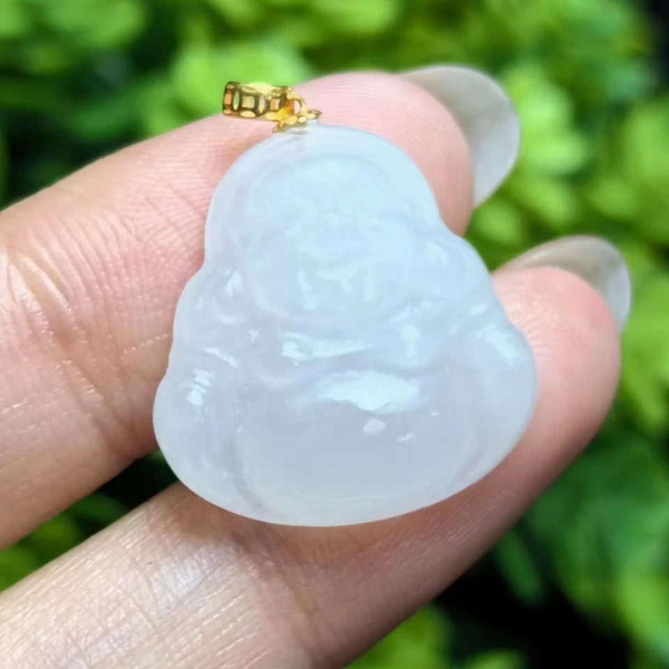 HJ4487 18K金镶嵌和田玉佛公吊坠-配链子-送礼佳品