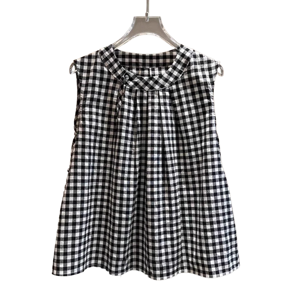 实物太美！不能错过！洋气甜美木耳边格子背心女夏宽松别致漂亮上衣