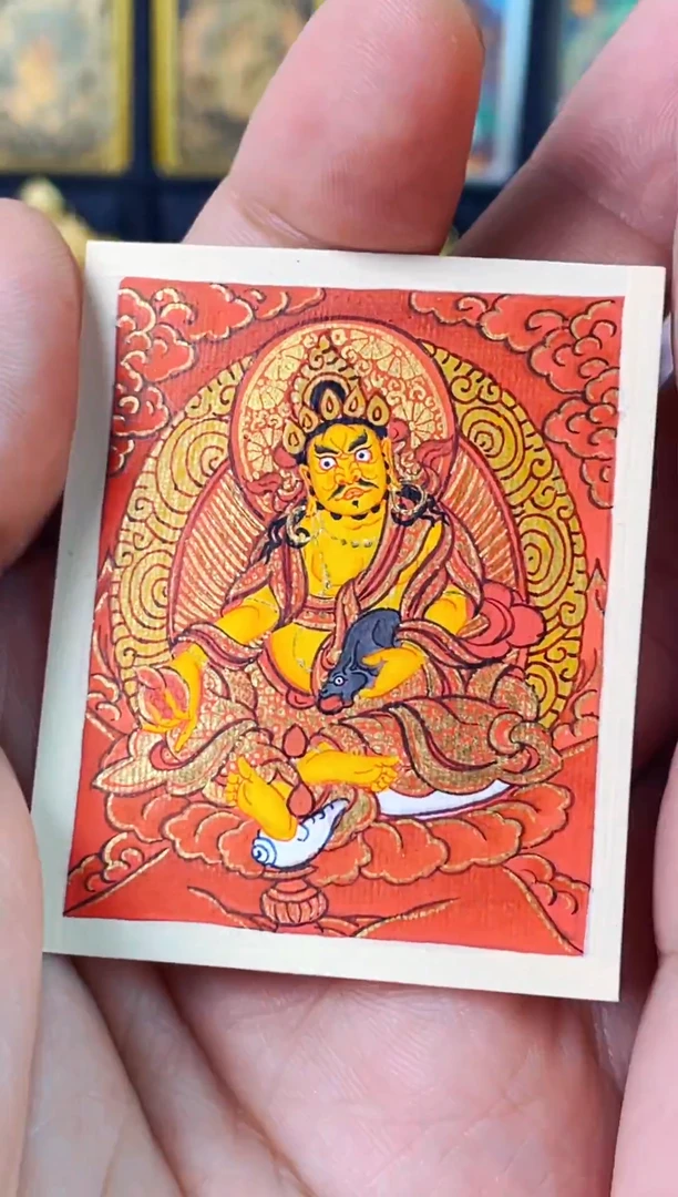 吊坠热贡纯手绘唐卡红卡 黄财