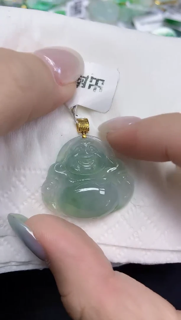 翡翠18K金镶嵌颈饰天然缅甸翡翠A货