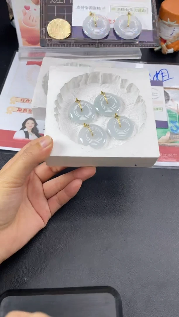 【闪购商品】翡翠挂件18K金镶嵌白冰平安扣FL35多样性发其一CP配绳