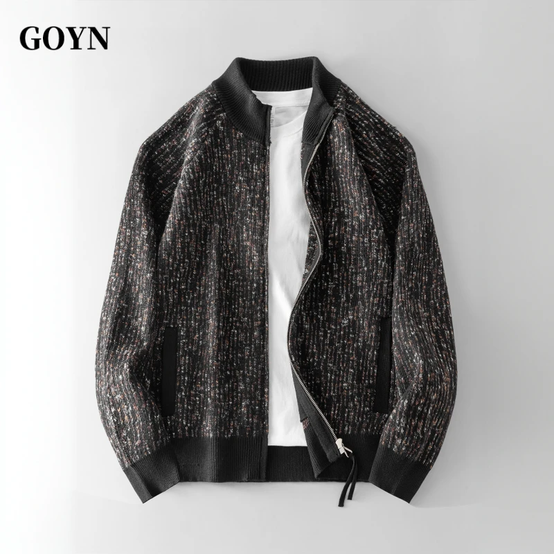 GOYN秋季厚款潮流时尚提花男士宽松透气立领百搭男装休闲夹克外套
