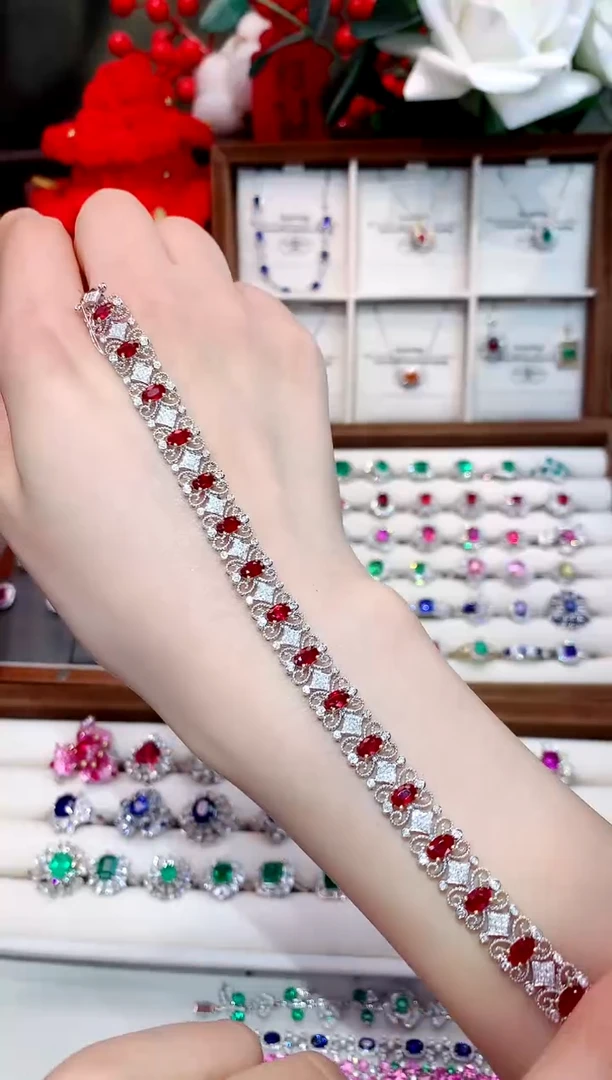 18K金镶嵌手链红宝石5.23ct/天然宝石/七天无理由