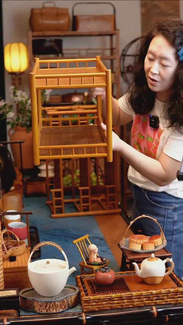 微瑕样品【小满】茶棚竹丝二层烟熏色全围茶架茶棚精编