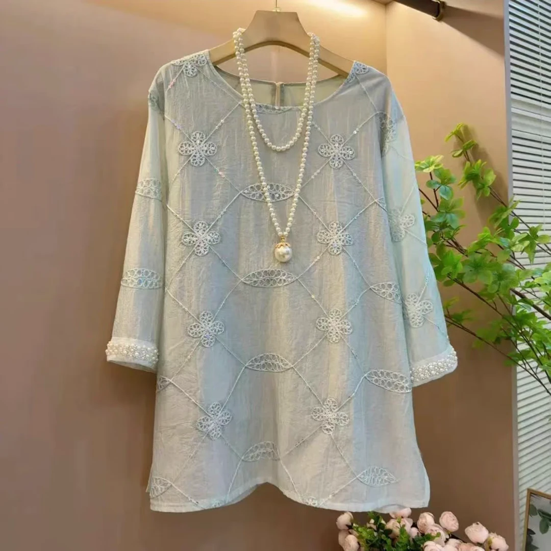新中式国风上衣内搭别致小衫重工亮片刺绣时尚复古显瘦上衣2516