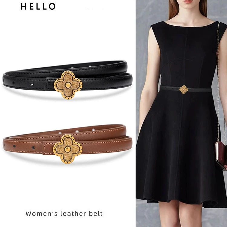 四叶草腰带女真皮潮流装饰夏季配毛衣裙子连衣裙西装收腰细小皮带