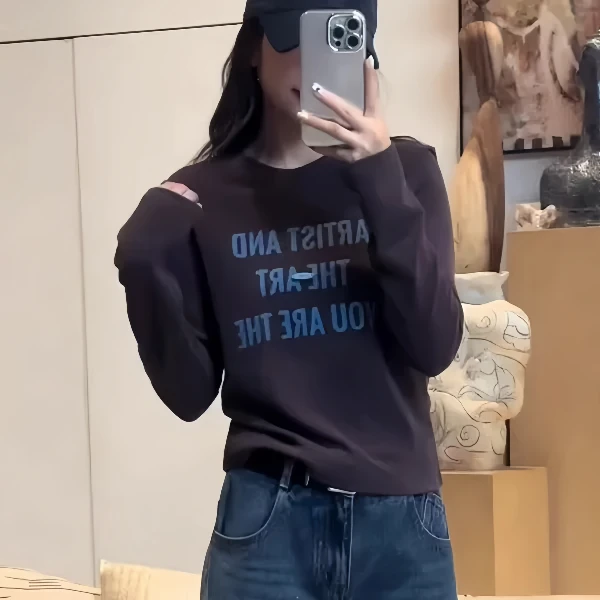 chic风大码纯棉减龄长袖T恤女装正肩百搭打底衫胖MM韩式显瘦上衣