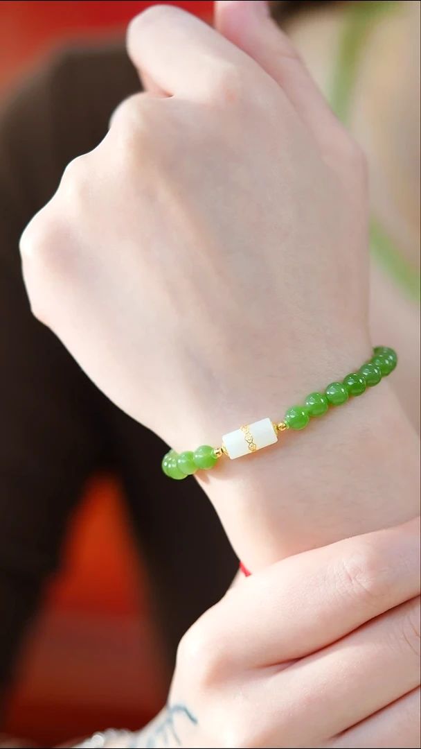 18K金镶嵌手串和田玉HNZ11866