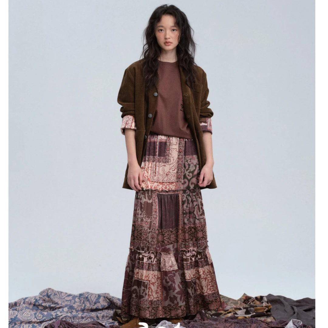 RAW STONE 松紧腰印花蛋糕裙