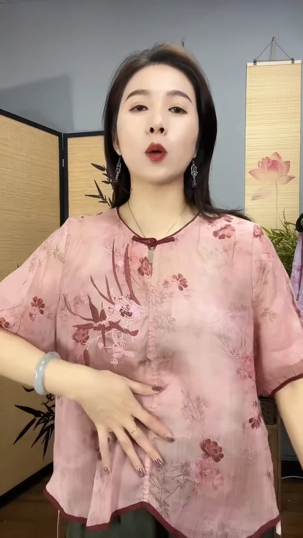 复古国风苎麻刺绣印花衬衫