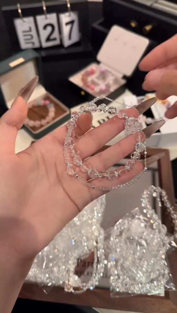 水晶手链合金白水晶套装x1085