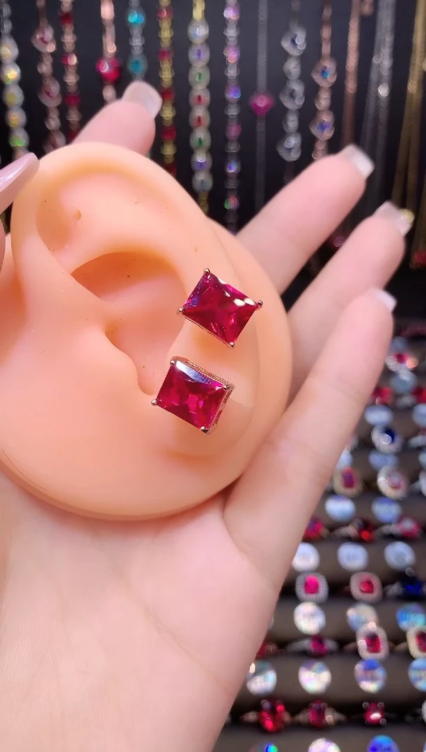 耳钉银S925镶嵌红宝石810玫瑰金