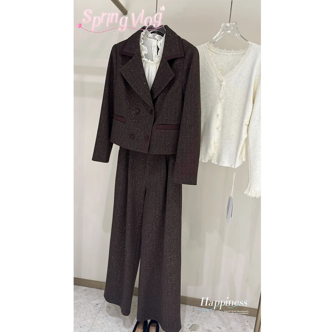 JIRUIMAN/吉瑞曼新款高端御姐范撞色拼接外套阔腿裤两件套TA148