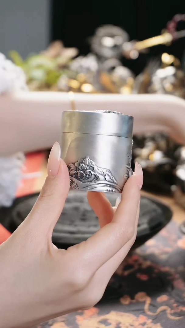 【闪购商品】纯银寿桃锦鲤茶叶罐