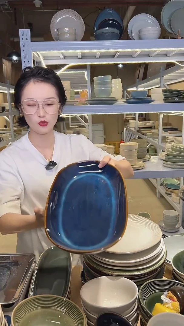 瓷176（鱼盘）外贸尾货高温釉下彩陶瓷餐具默认微瑕