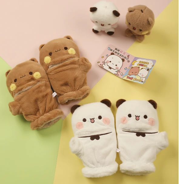 一二布布正版联名冬季手套磁吸翻盖手套保暖加厚露指情侣礼物