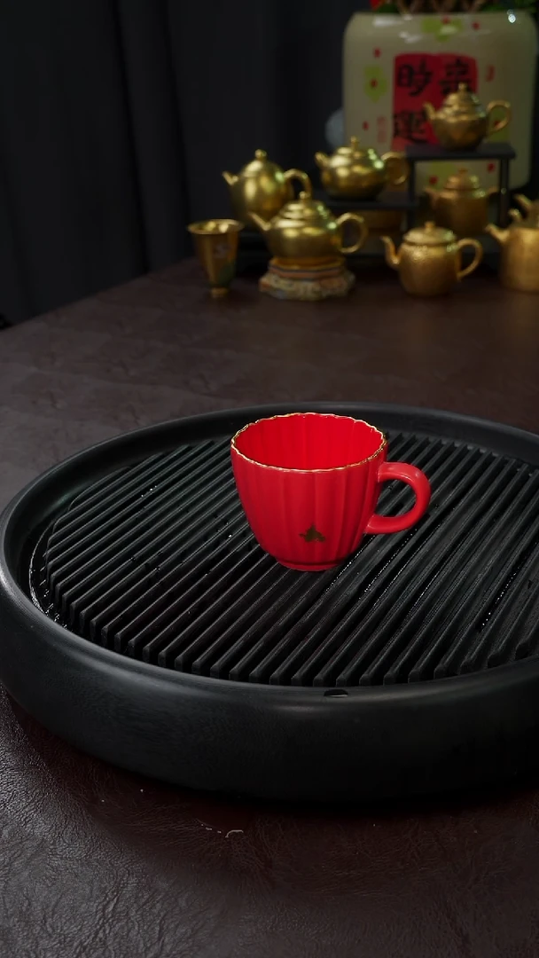 【闪购商品】杯【宜景窑中国红描金】筋纹马克杯