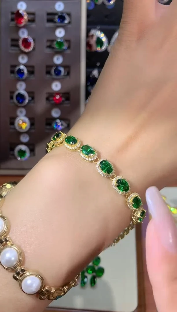 手链银S925镶嵌碧玺金