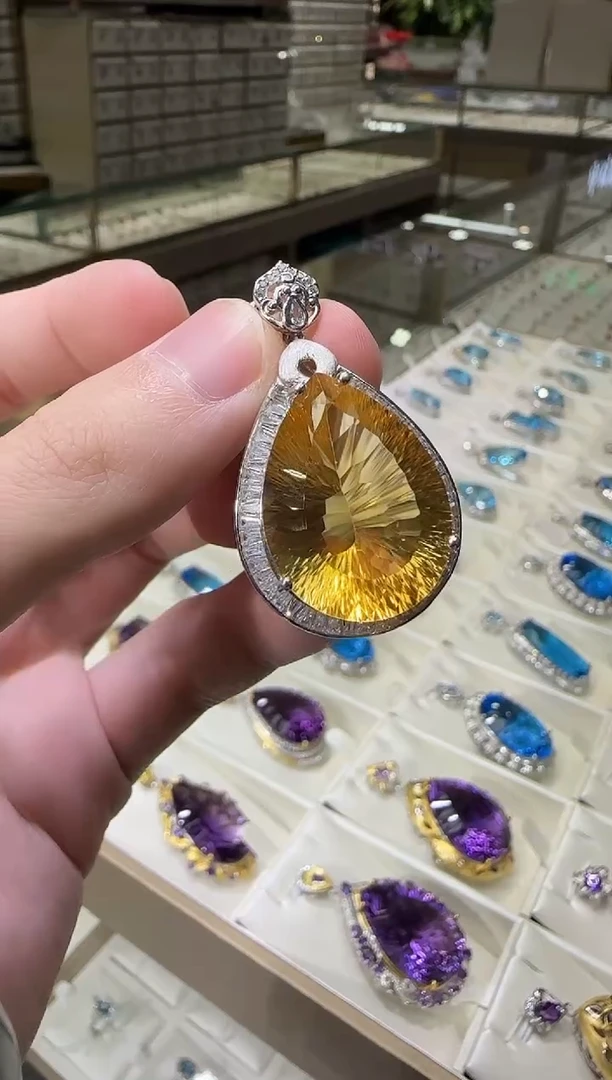 颈饰银S925镶嵌黄晶65ct高级款