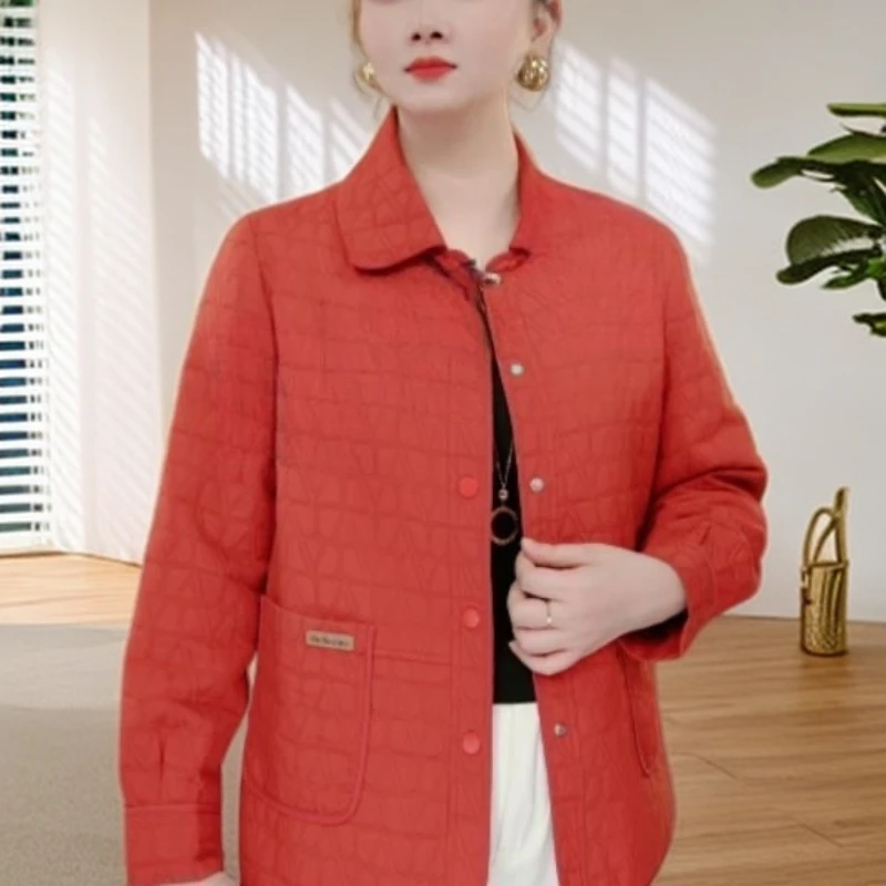 洋气款妈妈装短款棉外套上衣秋季秋装直长袖气质百搭休闲格子女士