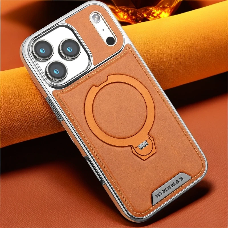适用苹果17promax旋转磁吸支架手机壳iPhone16防摔新款高级感商务