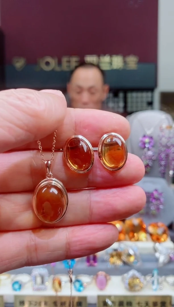 银S925镶嵌吊坠(赠链)黄晶乡*黄晶2件套