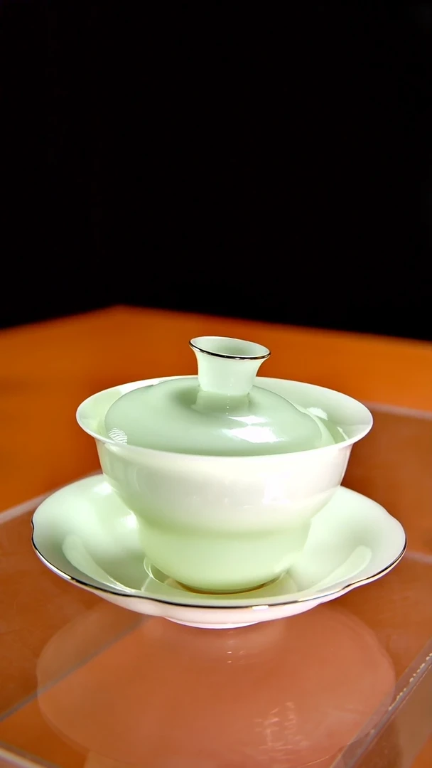 其他陶瓷《言泥陶瓷》璞玉绿豆冰冻瓷系列 三才盖碗170cc