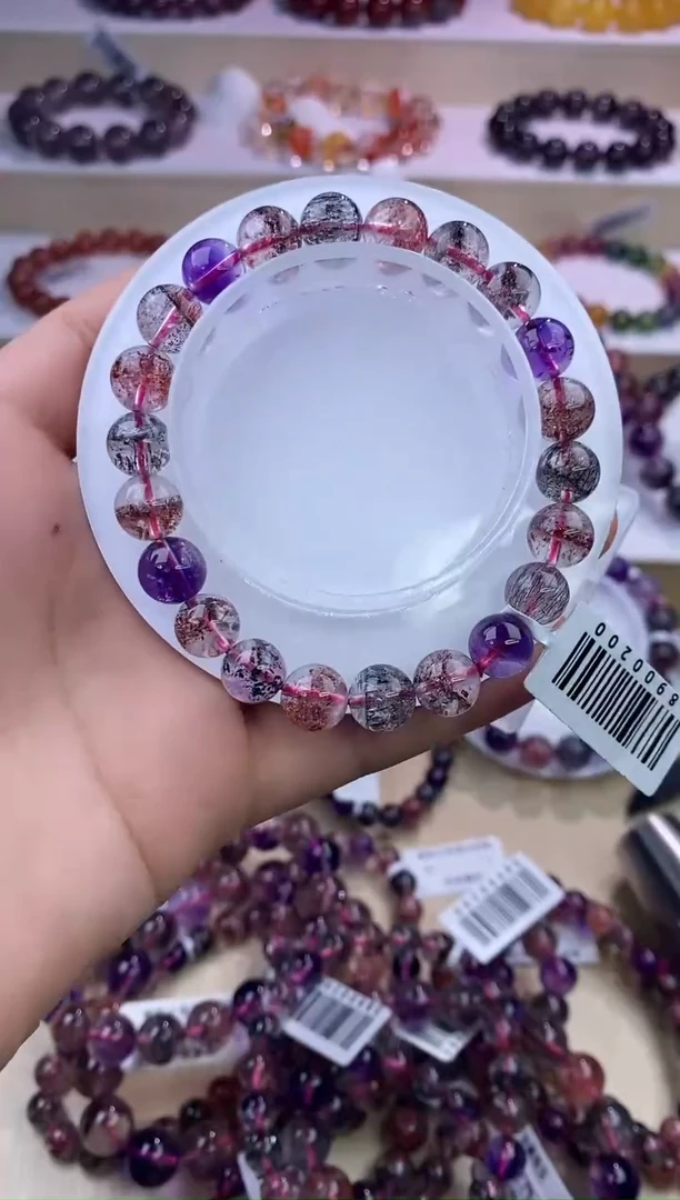 水晶手链未镶嵌 黑加仑超七单圈9m+